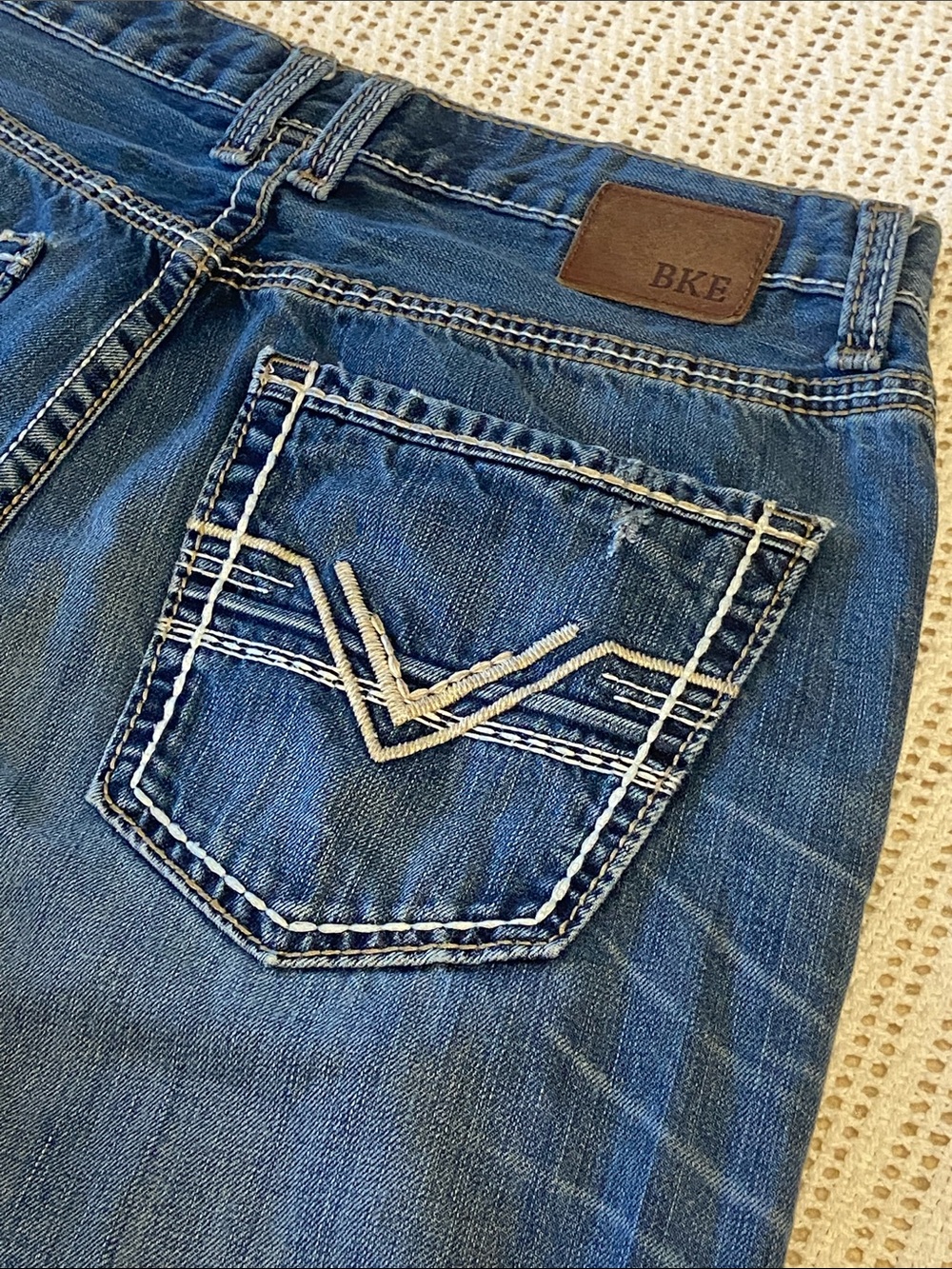 BKE Tyler Boot Jeans Mid Rise Blue Denim Western Cowboy Size 34 x 30”